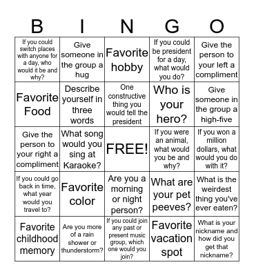 Social Bingo Card