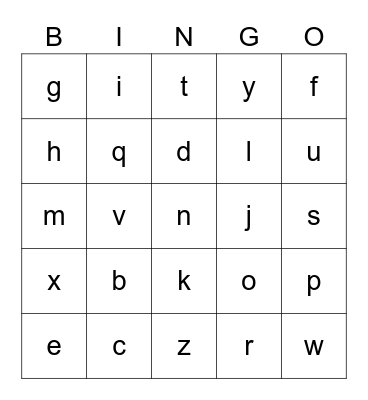 Alphabet bingo cards Bingo Card