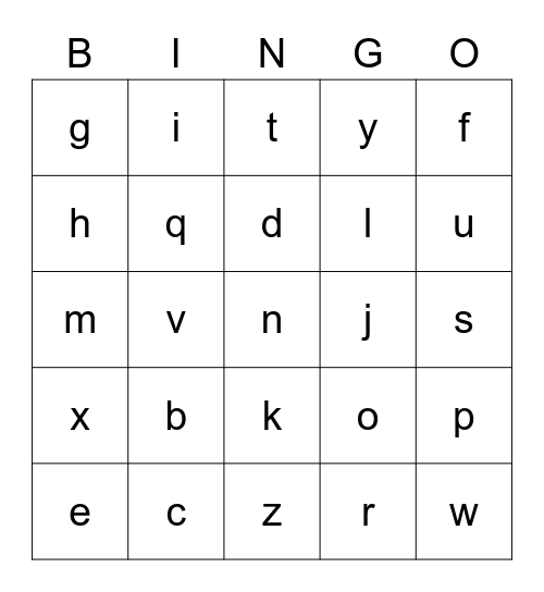 Alphabet bingo cards Bingo Card