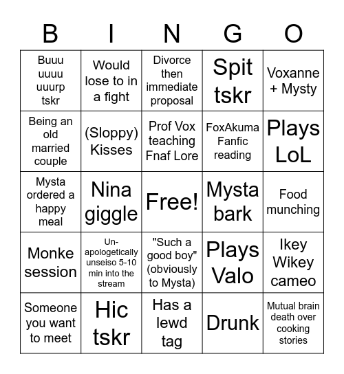 Vtuber Bingo Card