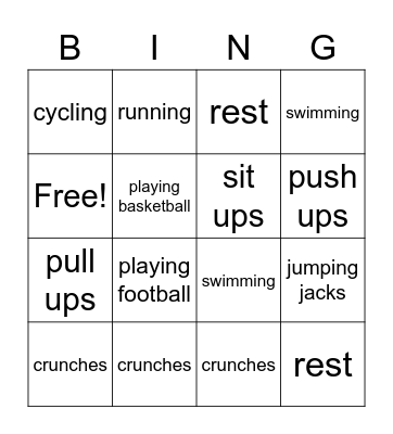 HF exercise Bingo Card