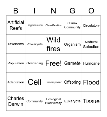 Organisms and Environments Bingo Card