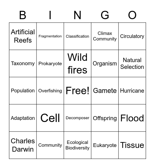 Organisms and Environments Bingo Card