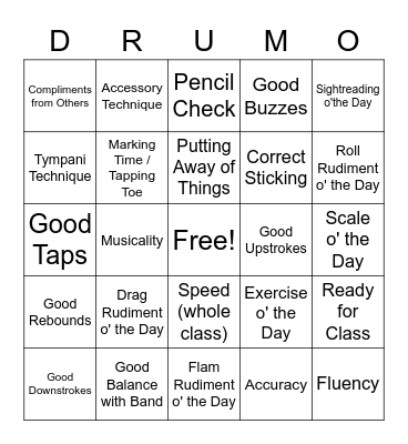 Yellow Jacket DRUMO Bingo Card