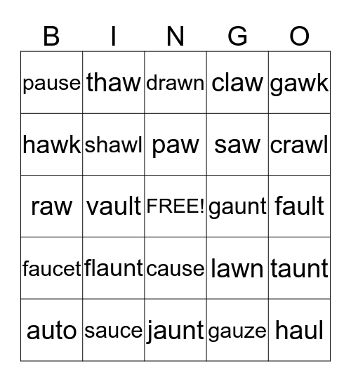 Vowel Team - /aw/ - - (au) & (aw) Bingo Card