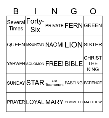 Religion Bingo Card