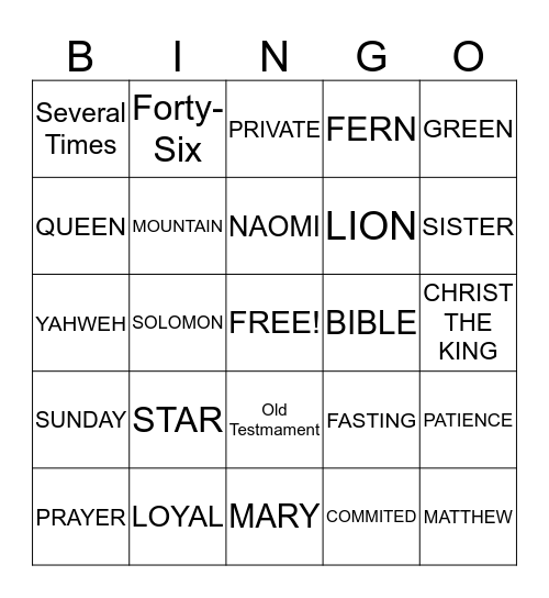 Religion Bingo Card