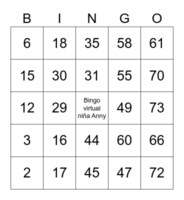 Bingo niña Anny  1.000$ repartibles  Valor de la tabla un dólar  Se juegan 5 letras la A, T, G, H, Z. Letras tienen el valor de 30$ c/u. Primera llena 100$ Segunda llena 100$  Tercera llena 50$ Cuarta llena 50$ Bingo Card