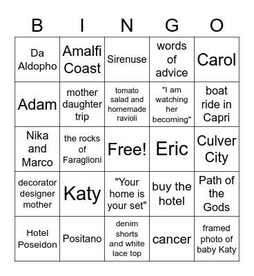 One Italian Summer Bingo Card