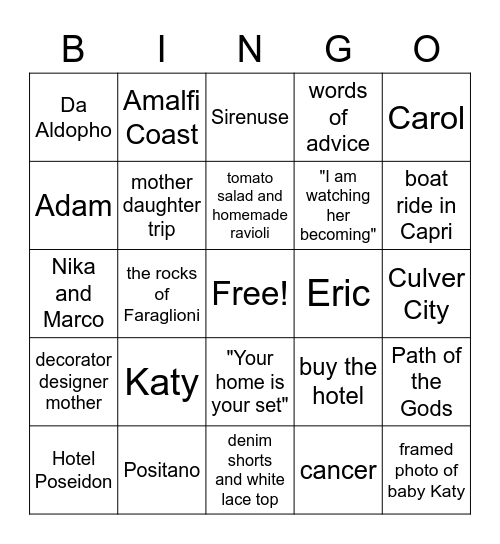 One Italian Summer Bingo Card