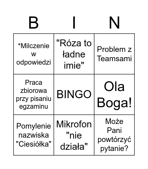 Untitled Bingo Card