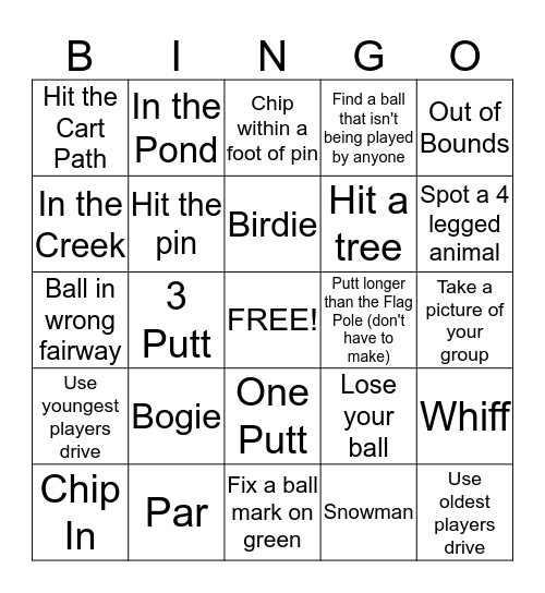 Glenridge Ladies Golf League Bingo Card
