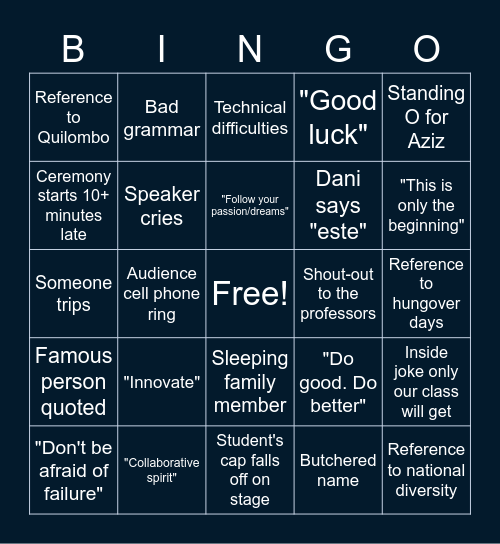 ESADE MBA Graduation Bingo Card