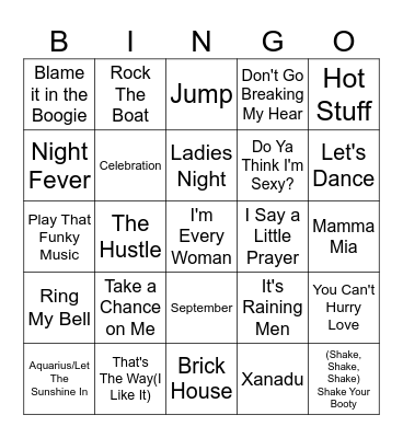 Disco A Go-Go Bingo Card