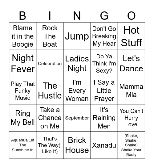 Disco A Go-Go Bingo Card