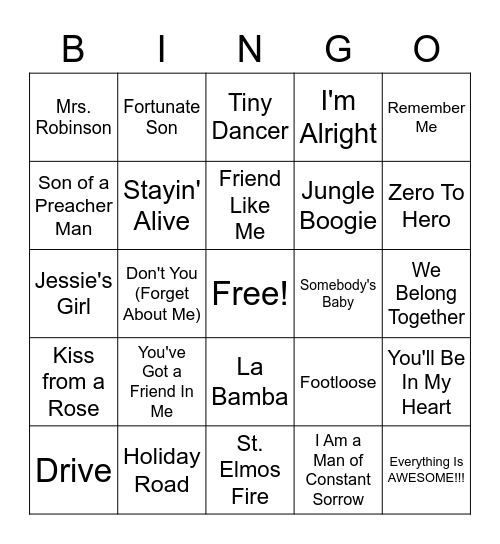 Movie Set Bingo Card