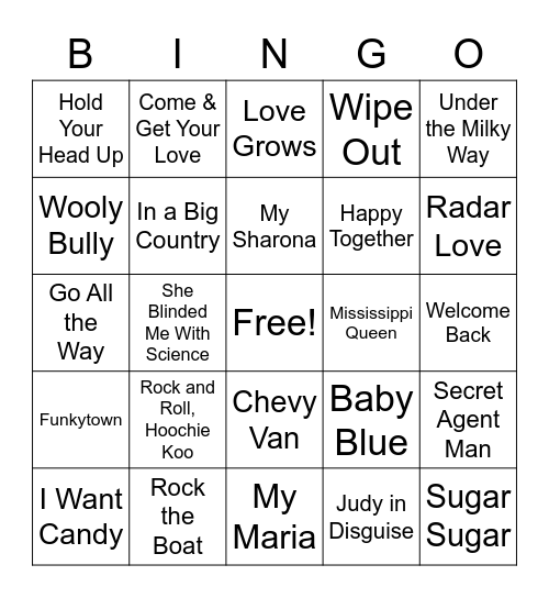 One Hit Wonders Bingo Card
