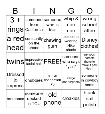 Check-In Bingo Card