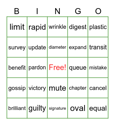 Phonics grade 6 Bingo Card