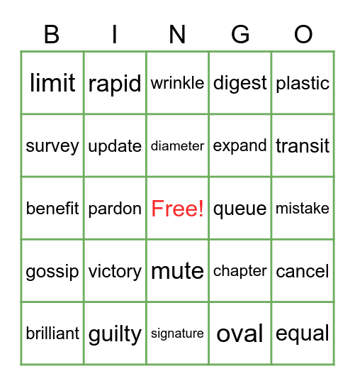 Phonics grade 6 Bingo Card