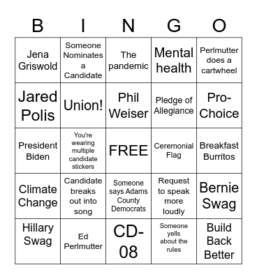 Adams County Assembly Bingo! Bingo Card
