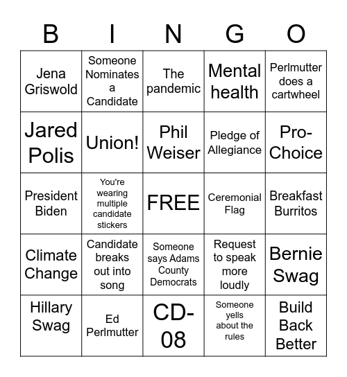 Adams County Assembly Bingo! Bingo Card