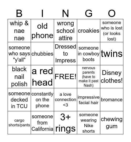 Check-In Bingo Card