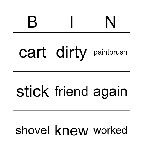 Bear's Tools Bingo Card
