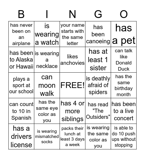 Find out who..... Bingo Card