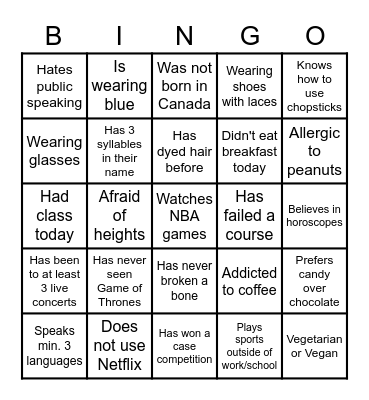 Networking Bingo! Bingo Card