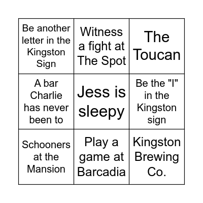 Kingston Pub Crawl Bingo Card