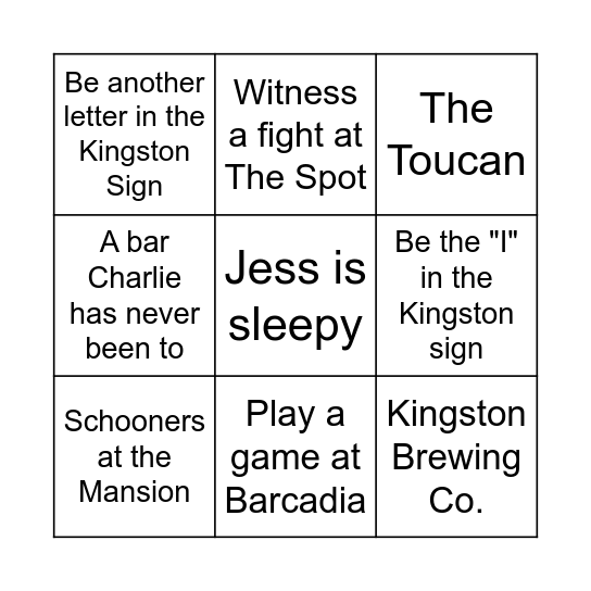 Kingston Pub Crawl Bingo Card