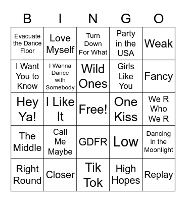 Matt & Abby Dance Party Bingo Card