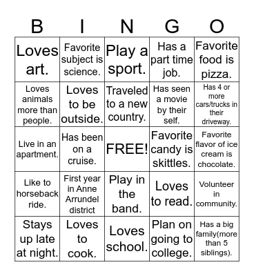 First Day Bingo Card
