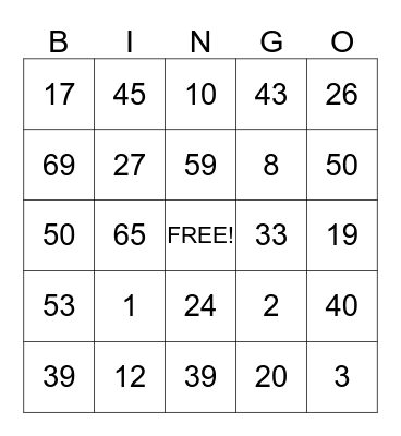 Number Comprehension! Bingo Card
