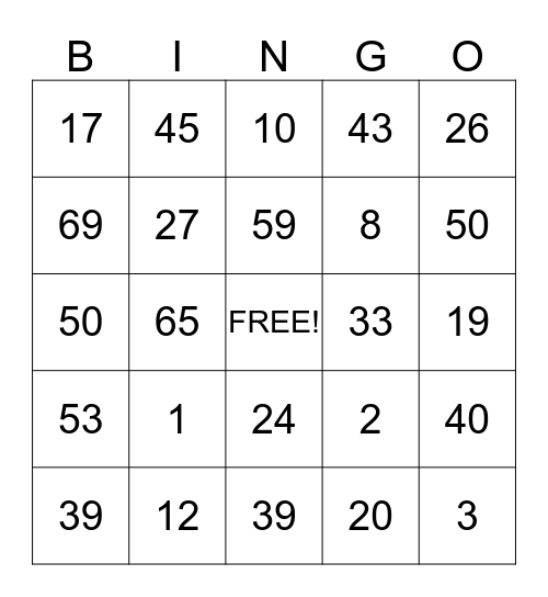 Number Comprehension! Bingo Card