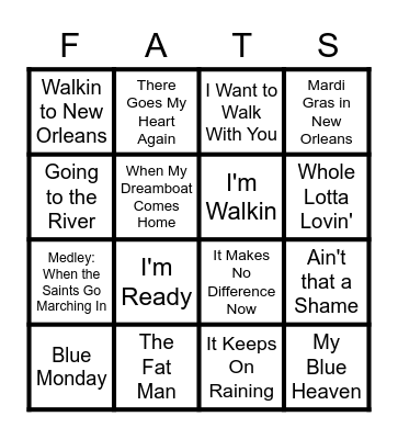 Fats Domino Song Bingo Card