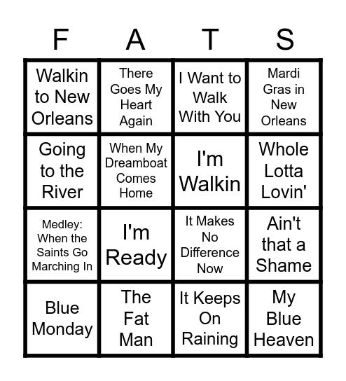 Fats Domino Song Bingo Card