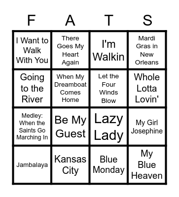 Fats Domino Song Bingo Card