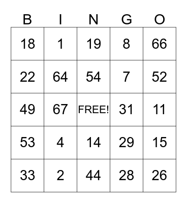 Number Comprehension! Bingo Card