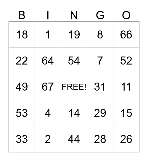 Number Comprehension! Bingo Card