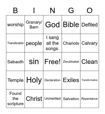Sunday Sermon BINGO Card