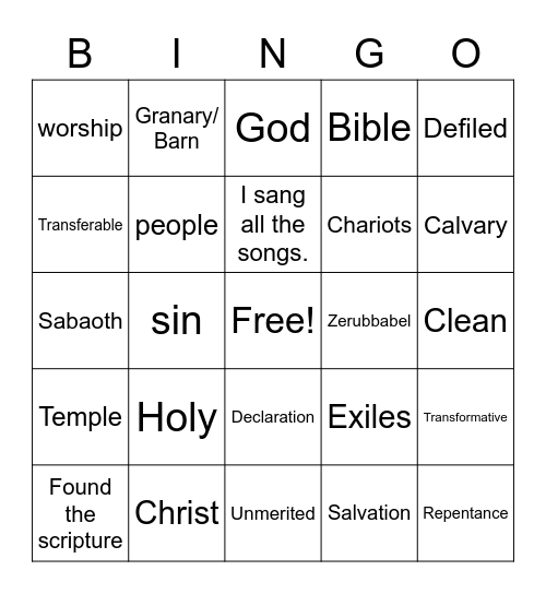 Sunday Sermon BINGO Card