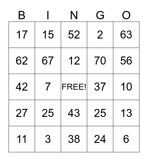 Number Comprehension! Bingo Card