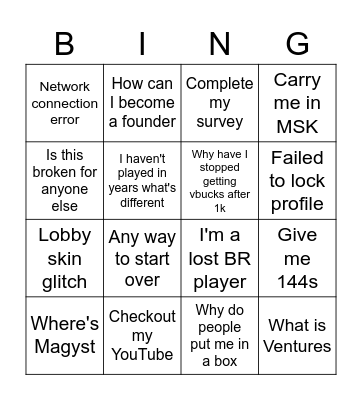 r/Fortnite Bingo Card