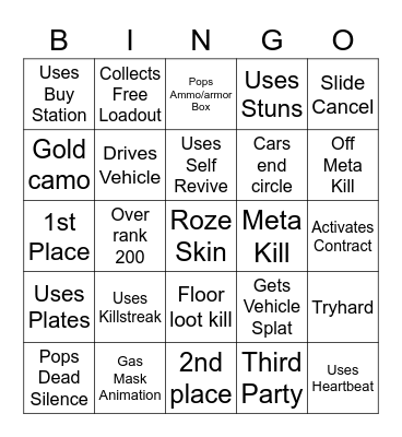 Warzone Bingo Solos Bingo Card