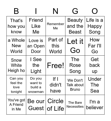 Disney + Bingo Card