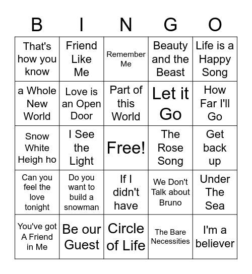 Disney + Bingo Card