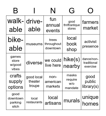 Town Pros Bingo Card