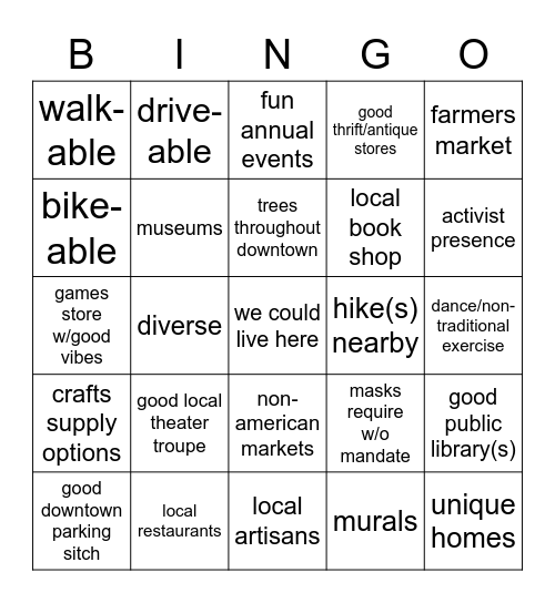 Town Pros Bingo Card